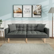 BSHTI 71.3 inch Futon Sofa Bed, Modern Sleeping Chouch with 2 Pillows for Livingroom(Dark Gray)