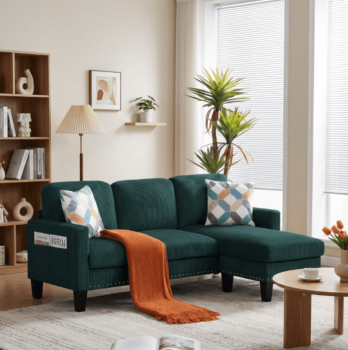 BSHTI 72.64" L-Shaped Sectional Sofa with Reversible Ottoman & Storage Pocket, 5 Colors, High-Density Foam, Removable Washable Covers, for Living Room & Office