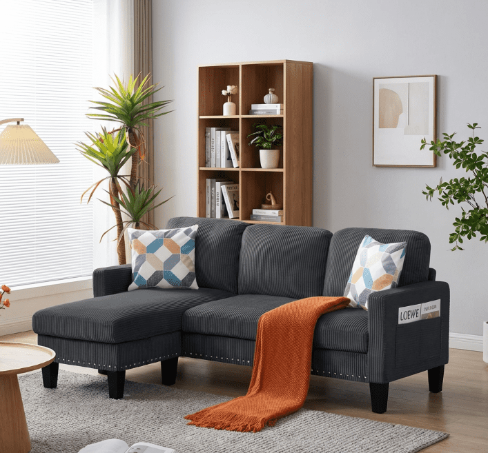 BSHTI 72.64" L-Shaped Sectional Sofa with Reversible Ottoman & Storage Pocket, 5 Colors, High-Density Foam, Removable Washable Covers, for Living Room & Office