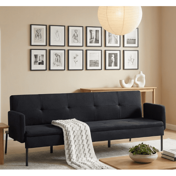 BSHTI 74.8 inch Twin Size Futon Sofa Bed, Futon Sof with 5-Position Adjustable Folding Convertible Sleeper,Polyester Upholstery and All-Iron Frame