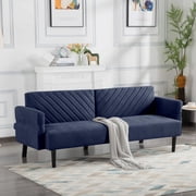 BSHTI 76.8”Tufted Back Futon Sofa,Twin Size Convertible Sleeper,with 5 Adjustable Backrest Positions and Adjustable Armrest,Perfect for Small Spacesc(Dark Blue)