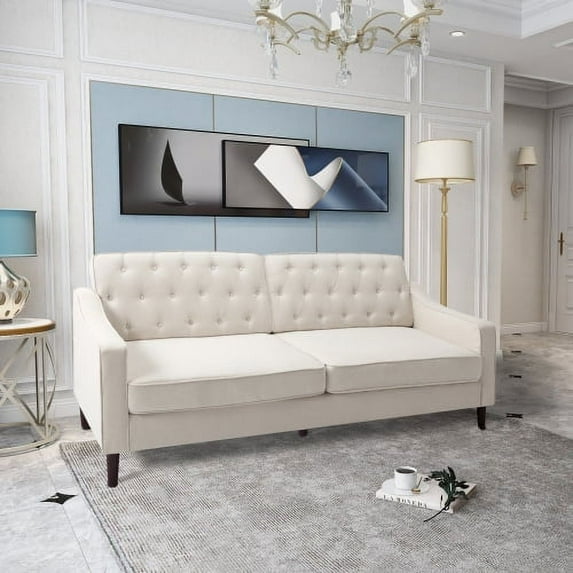 BSHTI 77.2”Sofa Couch,Fabric Modern Sofa,Couches for Living Room,Square Arm Sofa, Beige