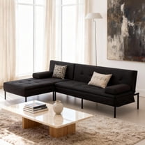 BSHTI 78.7" Convertible L-Shaped Sectional Sofa Bed, Reversible Chaise, 5-Position Adjustable Back, Futon Sleeper for Small Spaces, Living Room & Apartment(Black)