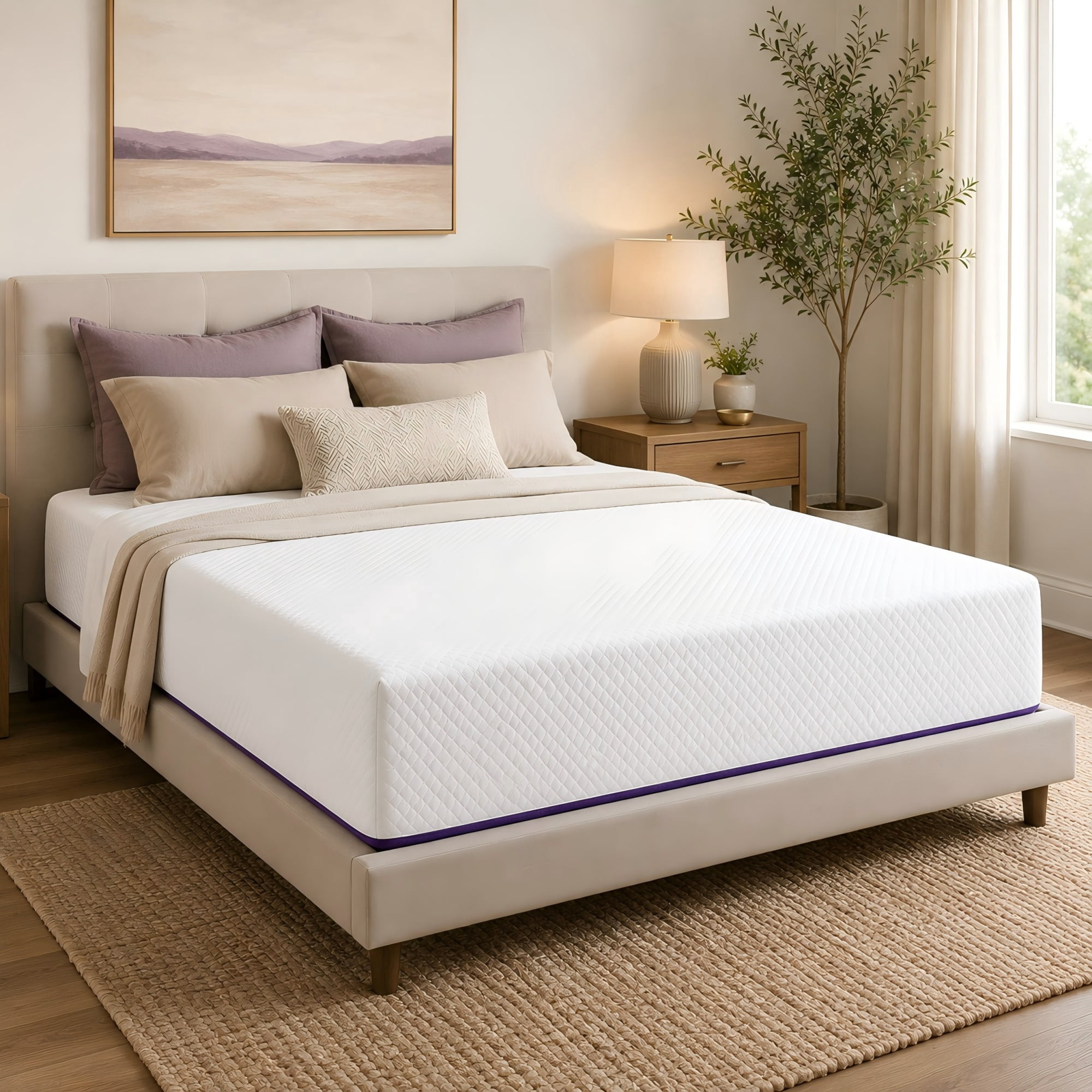 BSHTI 8" Full Knitted Fabric Hybrid Mattress with Pocket Coils, Support Foam, Pressure Relief for Bedroom(White)