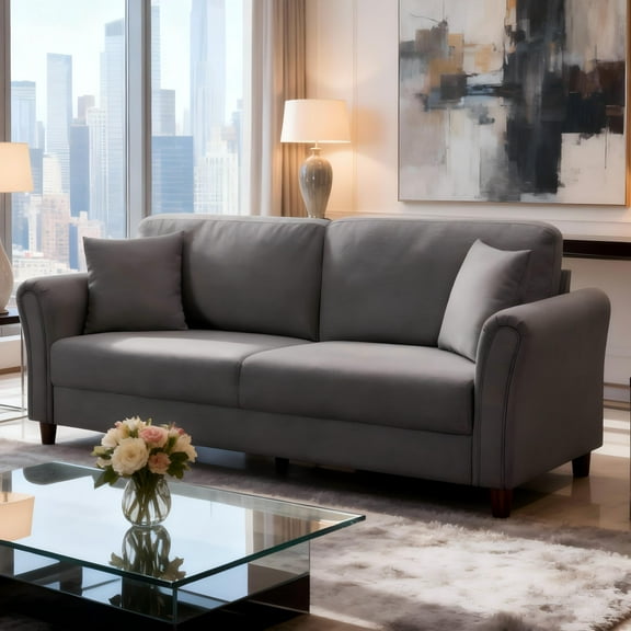 BSHTI 81.5" Modern 3-Seater Sofa with Removable Cushions & Tapered Wood Legs, Minimalist Linen Fabric Couch for Living Room(Dark Gray)
