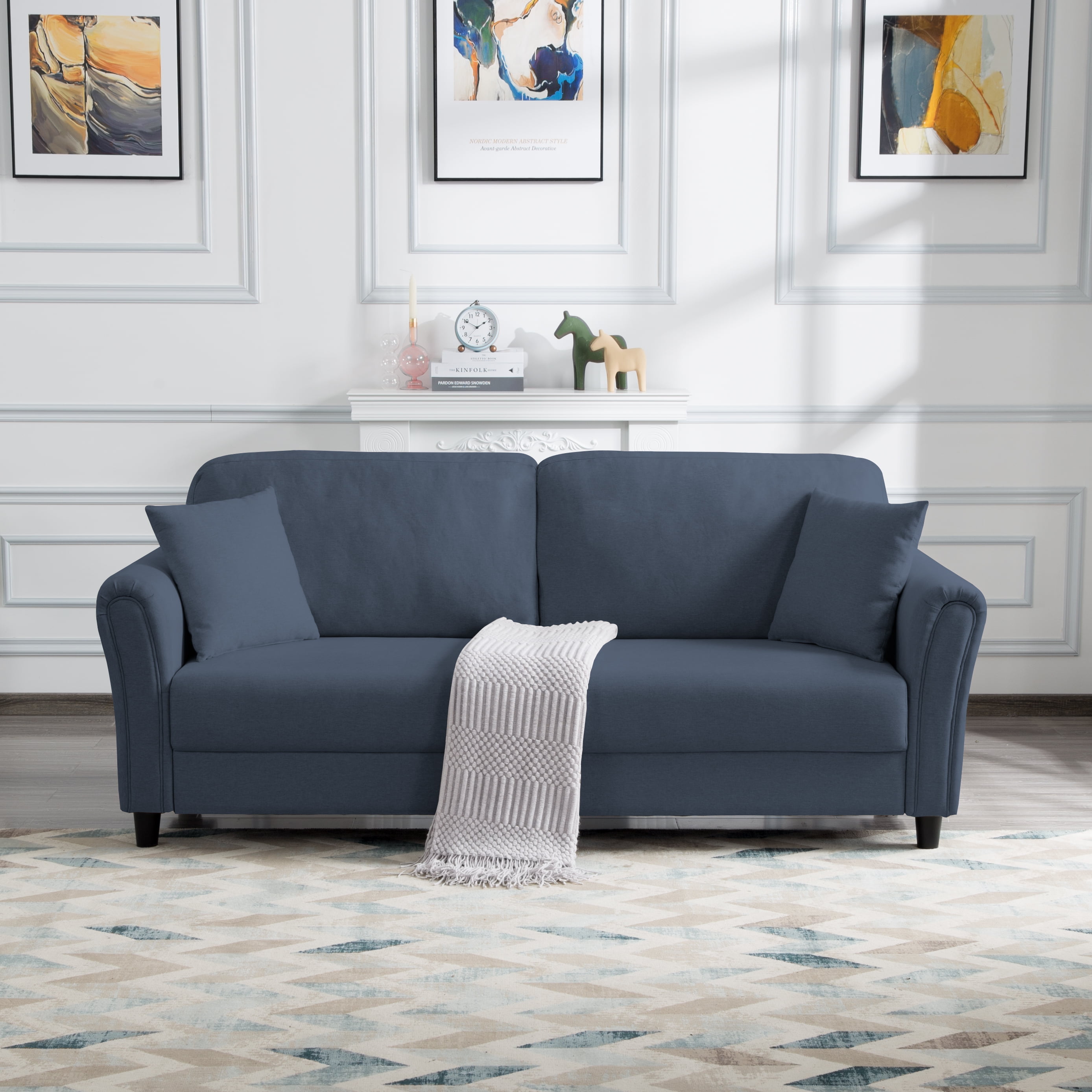 BSHTI 81.5 inch European Style Modern Sofa Couch,Minimalism Couches Sofa for Livingroom(Navy Blue)