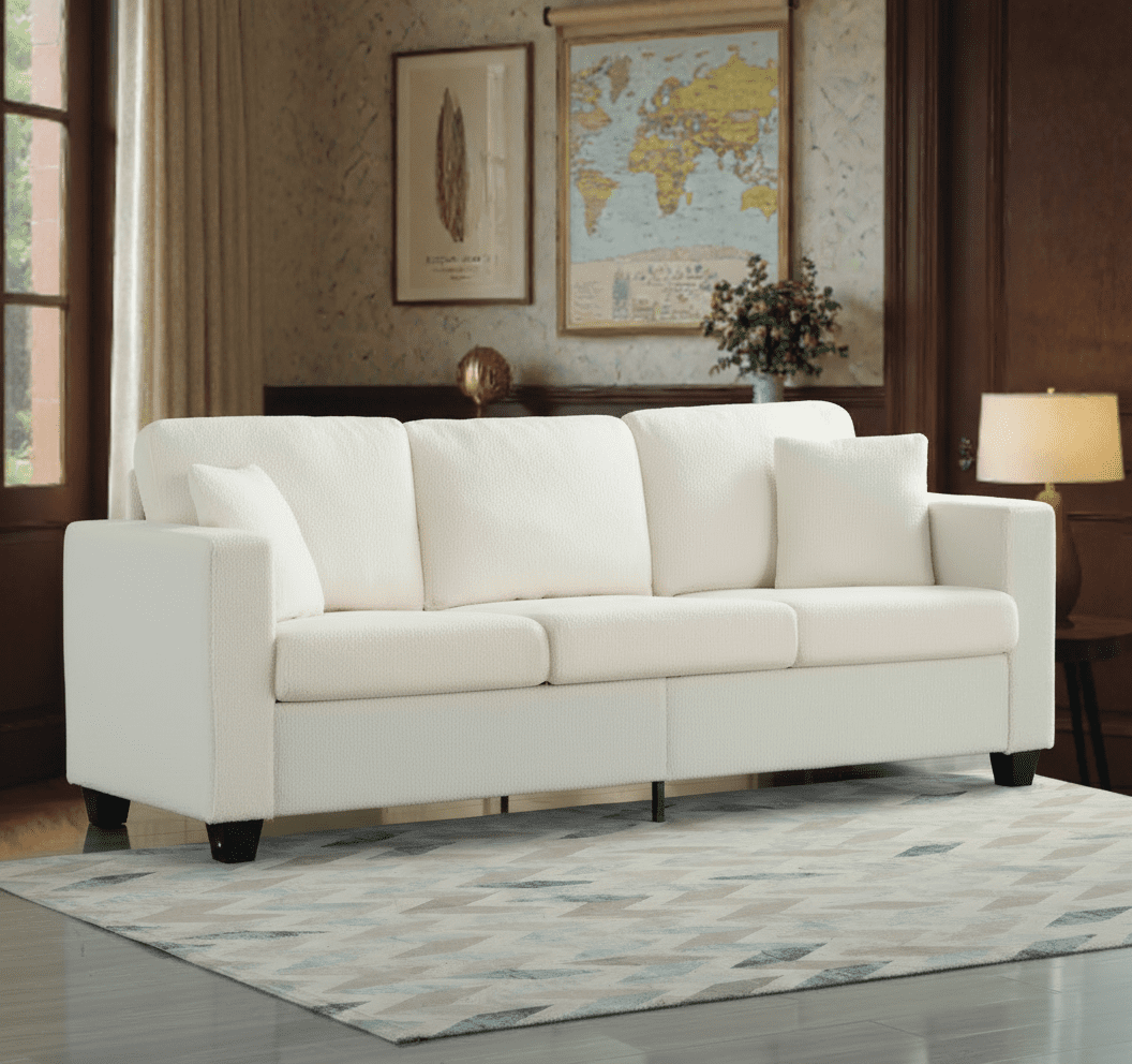 BSHTI 86.5 inch Modern Style Teddy Fabric Sofa with 2 Pillows,Featuring Extra-Wide Deep Sofa,Suitable for Living Room,Bedroom,Office Dark Gray