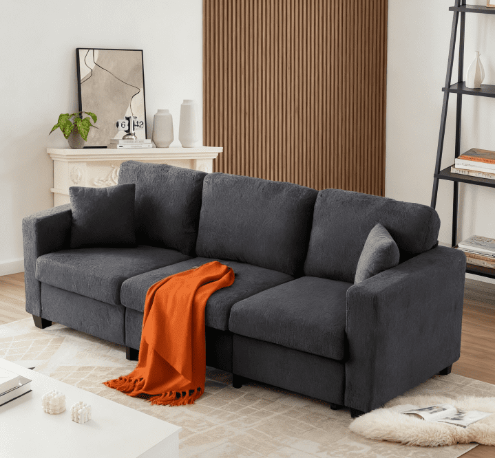 BSHTI 86.5 inch Modern Style Teddy Fabric Sofa with 2 Pillows,Featuring Extra-Wide Deep Sofa,Suitable for Living Room,Bedroom,Office Beige