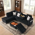 thumbnail image 1 of BSHTI 94.49" L-Shaped Modular Sectional Sofa with Storage Ottoman & Cup Holders – Corduroy Upholstery, Tufted Seat, Nail-Head Trim, Solid Wood & Iron Frame, 5 Colors, 1 of 12