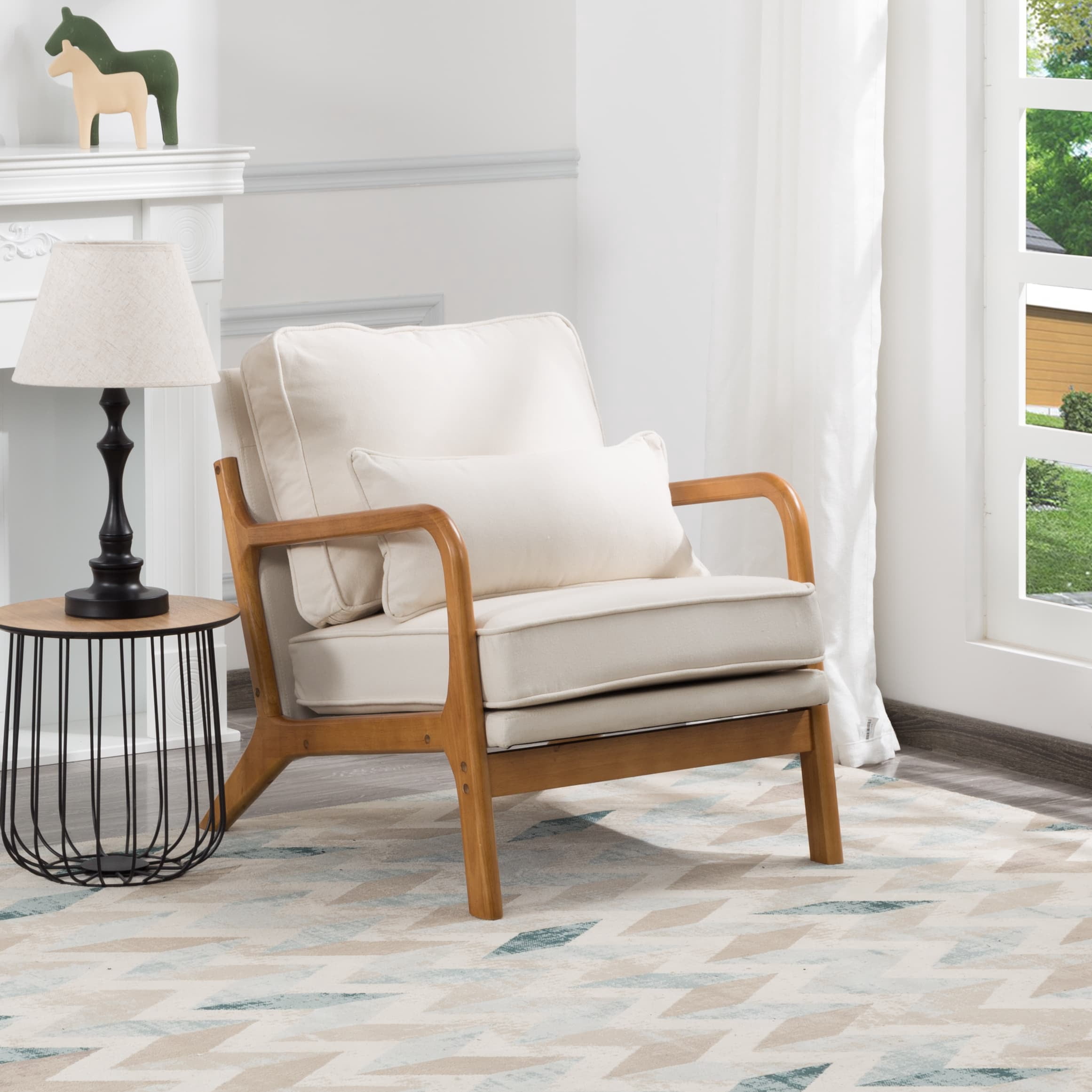BSHTI Accent Chair,Mid-Century Styles,High-Density Sponge,Solid Wood,Non-Slip Leg,Cushions are Removable Beige Colour,Perfect for Living Room,Bedroom,Office
