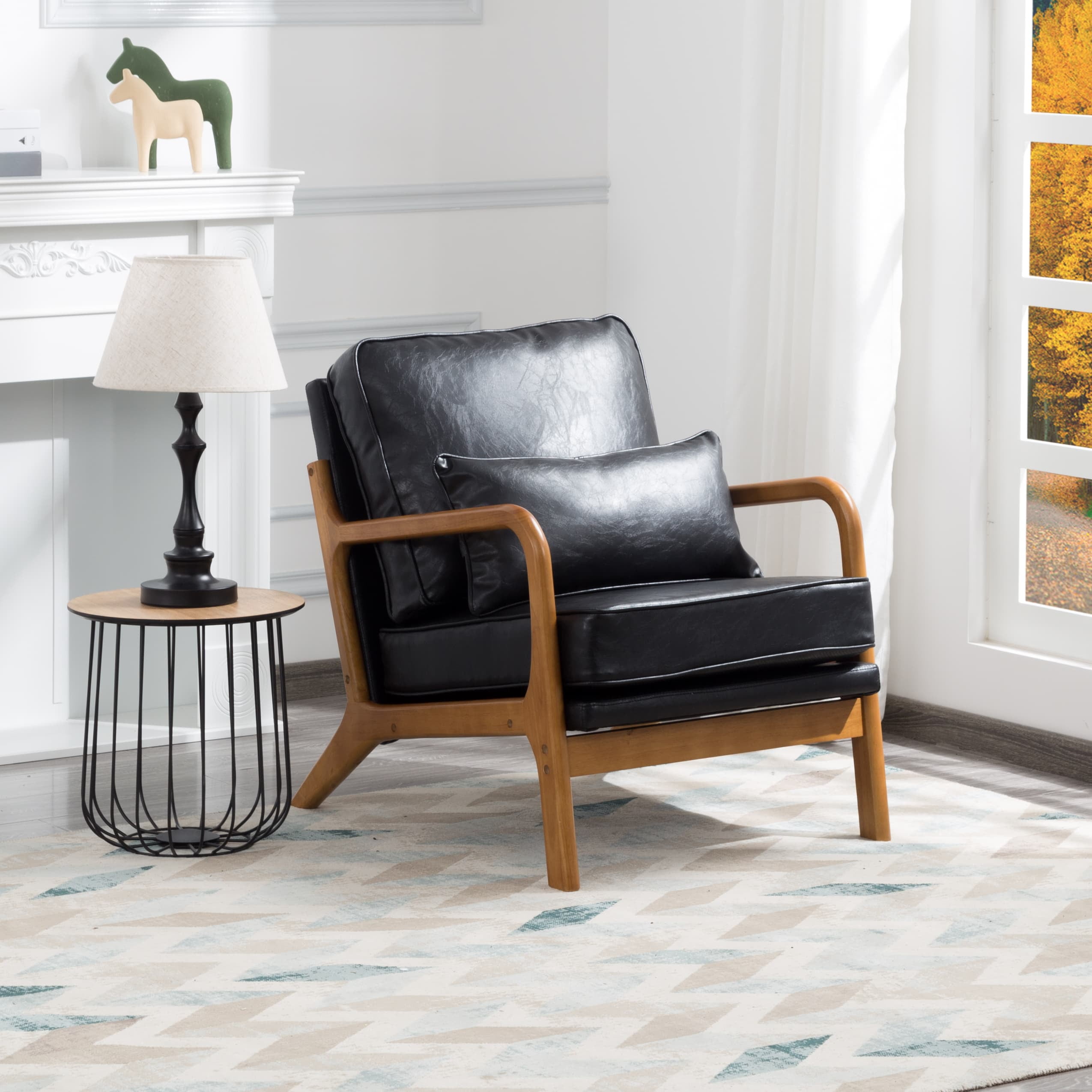 BSHTI Accent Chair,Mid-Century Styles,High-Density Sponge,Solid Wood,Non-Slip Leg,Cushions are Removable Black Colour,Perfect for Living Room,Bedroom,Office