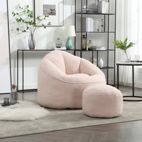 BSHTI Bean Bag Sofa Chair,High Pressure Foam Bean Bag Chair Adult,Material with Padded Foam,Padding Compressed Bean Bag With Footrest Microfiber Pink