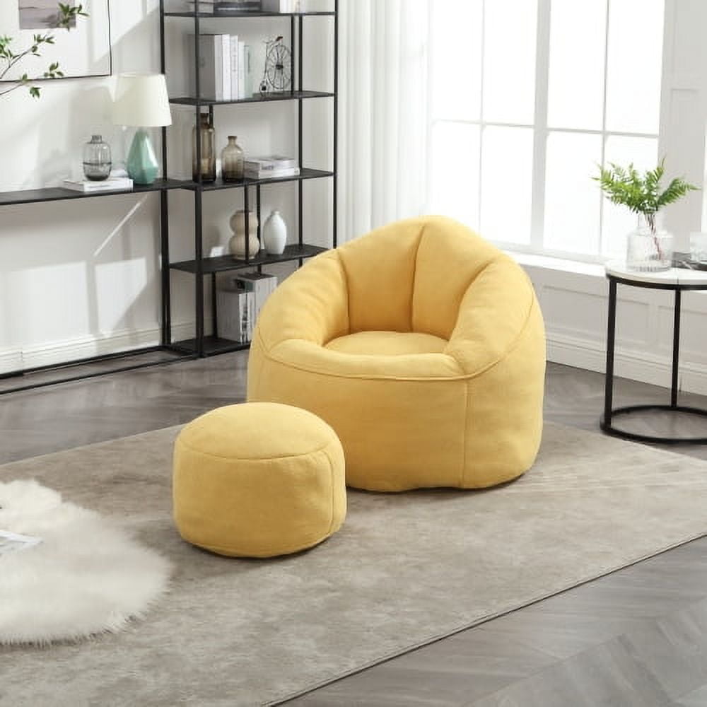 BSHTI Bedding Bean Bag Sofa Chair High Pressure Foam Bean Bag Chair Adult Material with Padded Foam Padding Compressed Bean Bag With Footrest,Yellow