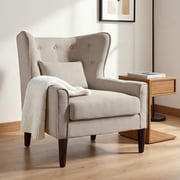 BSHTI Beige Linen Upholstered Accent Arm Chair, Solid Rubberwood Frame, Modern Comfy Side Chair for Living Room Bedroom