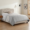 thumbnail image 1 of BSHTI Beige Linen Upholstered King Size Bed, Adjustable Height Headboard, Platform Bed Frame with Solid Wood Construction, Box Spring Needed, 1 of 9