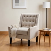 BSHTI Beige Velvet Upholstered Accent Arm Chair, Solid Rubberwood Frame, Modern Living Room Bedroom Chair with Plush Foam Padding