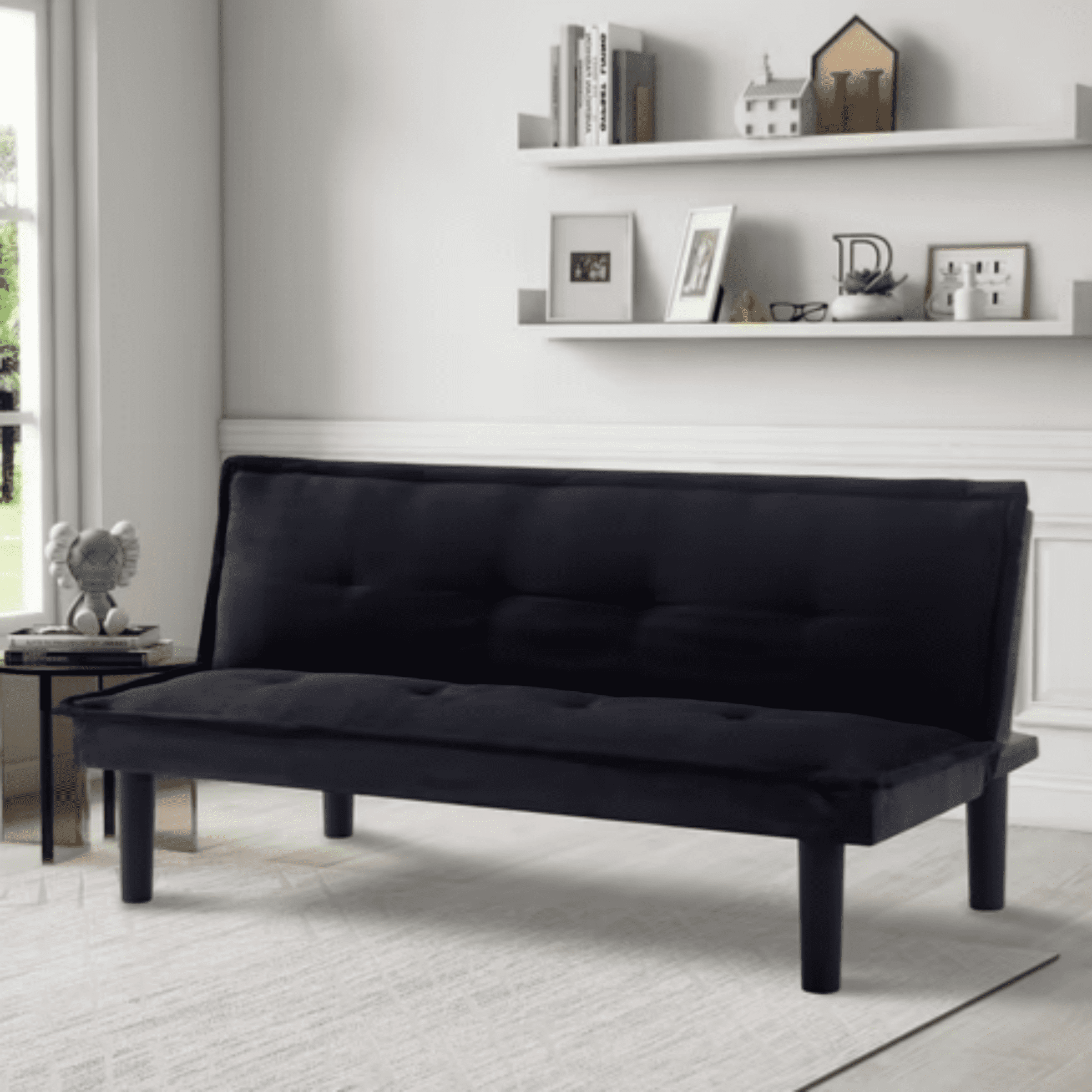 BSHTI Black Modern Futon Sofa bed,Faux Suede Convertible Futon Sleeper Sofa Couch for Livingroom(Black)