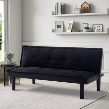 BSHTI Black Modern Futon Sofa bed,Faux Suede Convertible Futon Sleeper Sofa Couch for Livingroom(Black)