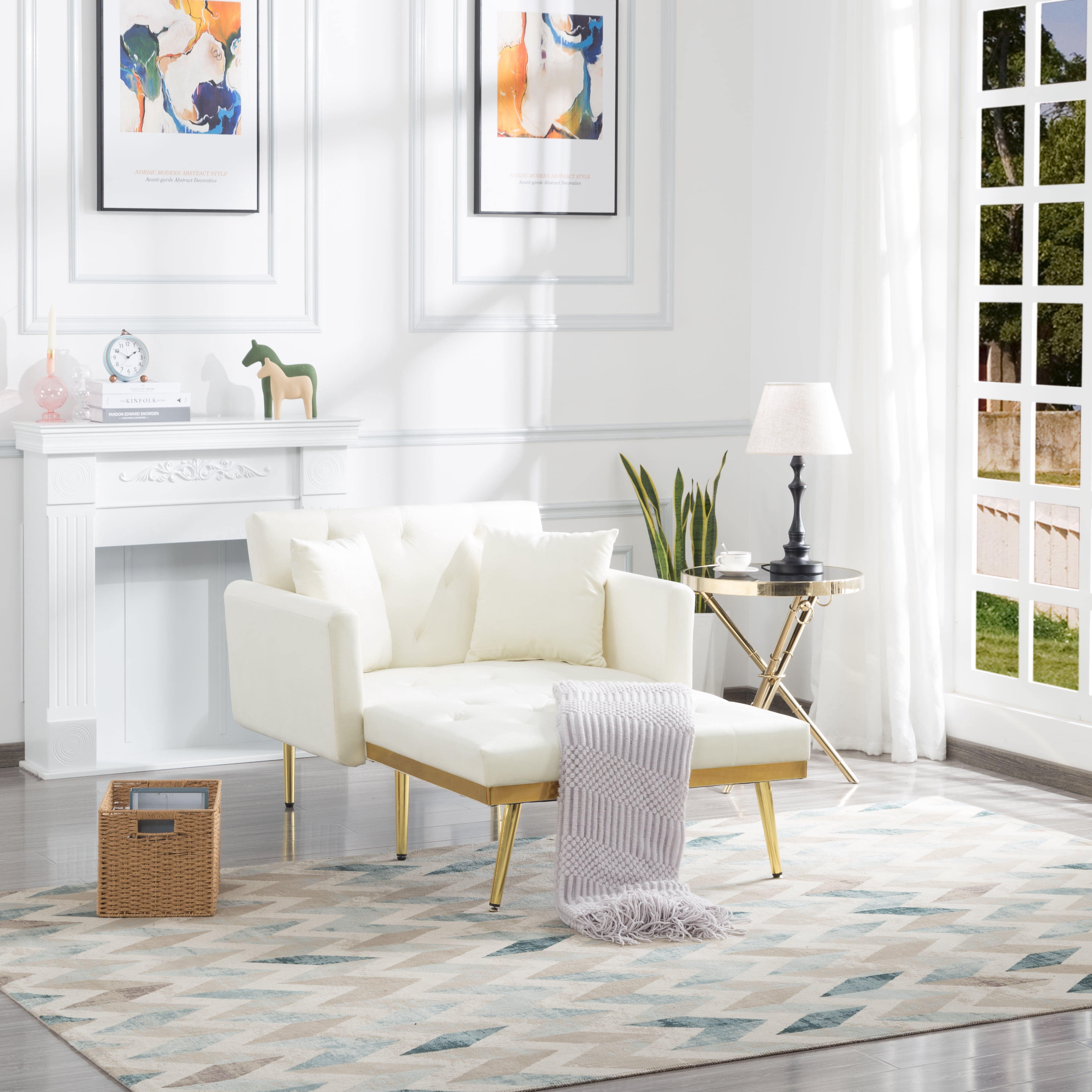 BSHTI Chaise Lounge,Convertible Chaise Futon Sofa Bed Upholstered Chaise Lounge for Livingroom(Beige)