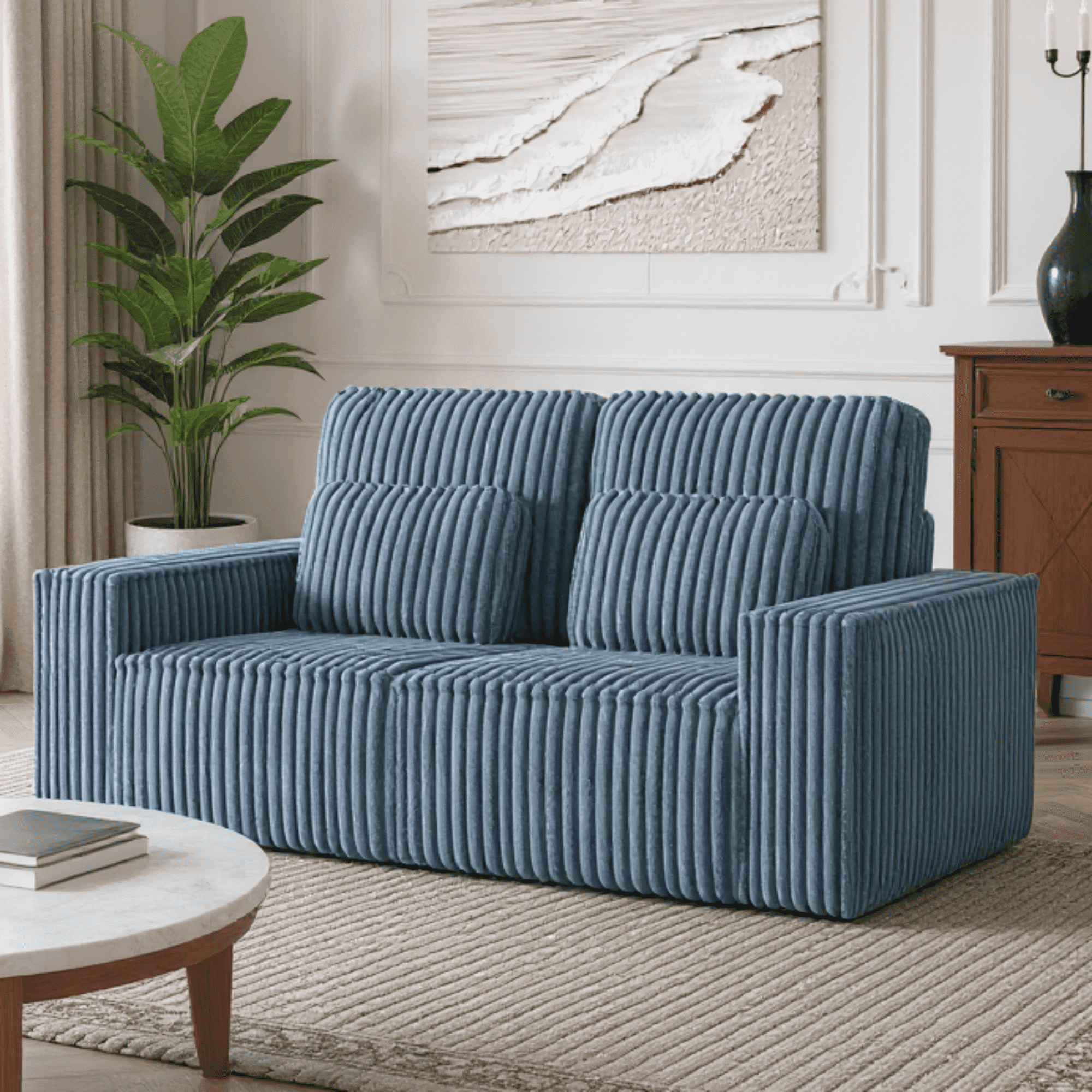 BSHTI Classic Corded Comfort Sofa with Pillows, Double-seater sofa, Corduroy Upholstery, removable back cushions, Easy to assemble, Dark Gray