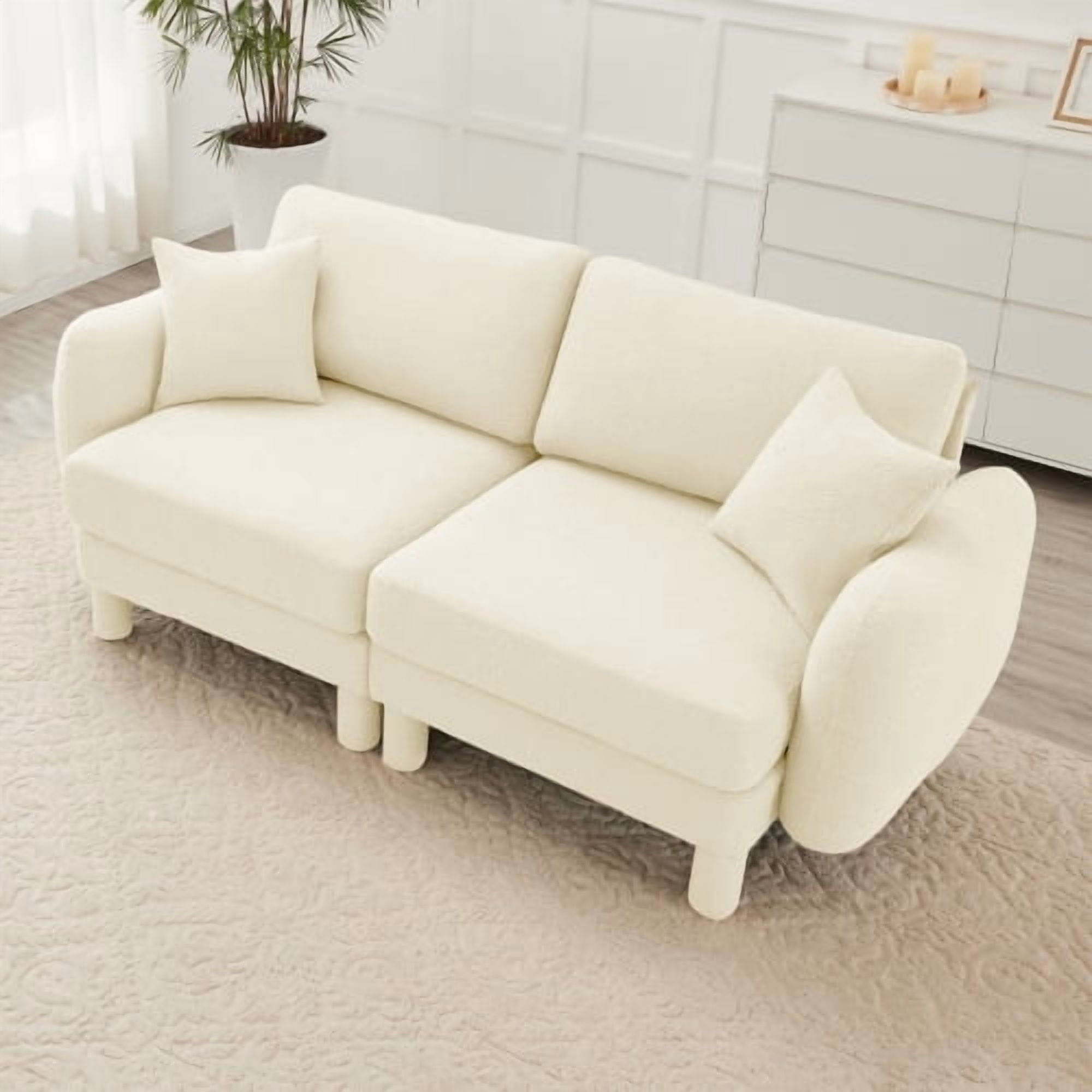 BSHTI Fabric Double Sofa Couch, Safe Comfortable Shell Shaped Armrests and Cylindrical Legs Loveseat for Livingroom,Beige Color