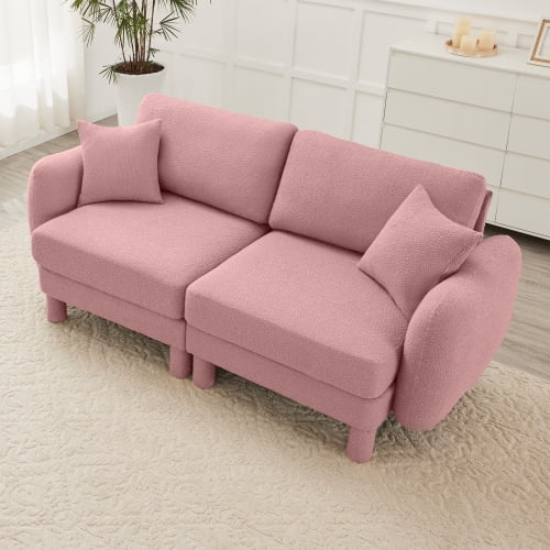 BSHTI Fabric Double Sofa Couch, Safe Comfortable Shell Shaped Armrests and Cylindrical Legs Loveseat for Livingroom,Pink Color