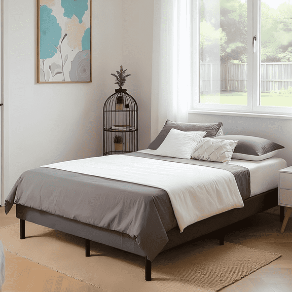 BSHTI Full Size High Profile Foldable Steel Platform Bed Frame with Storage Space Under Frame,No Box Spring Needed,Gray