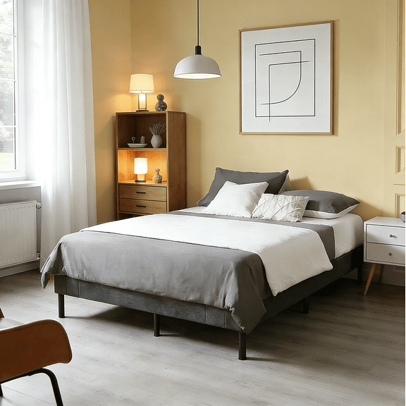 BSHTI Queen Size High Profile Foldable Steel Platform Bed Frame with Storage Space Under Frame,No Box Spring Needed,Gray