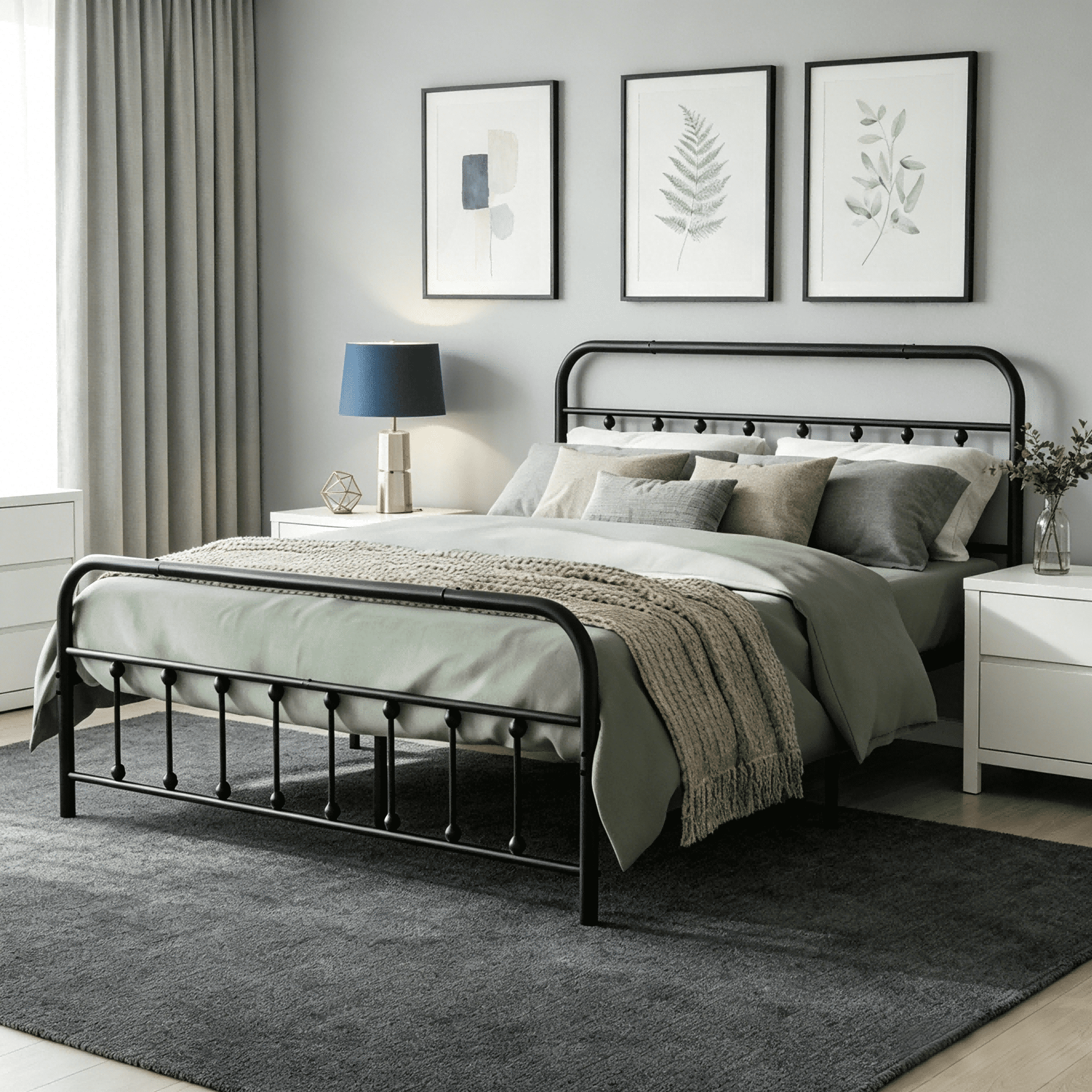 BSHTI Full Size Metal Platform Bed Frame with Metal Slats & Center Support Legs, No Box Spring Needed, Under-Bed Storage, Easy Assembly, Black