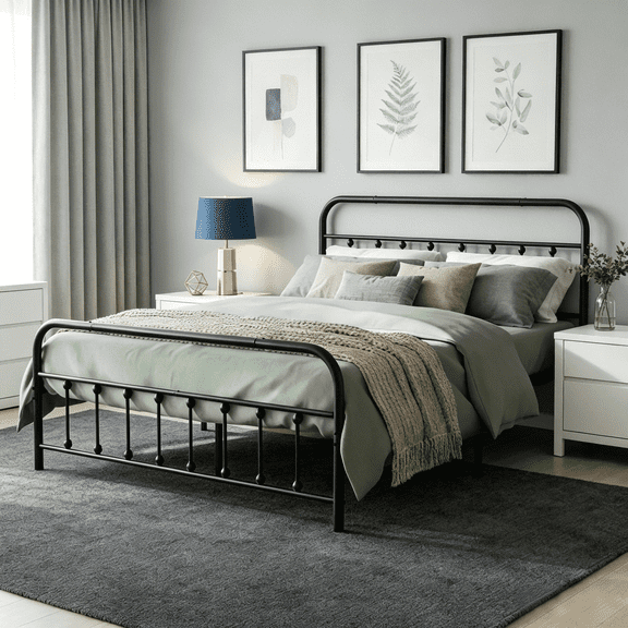 BSHTI Full Size Metal Platform Bed Frame with Metal Slats & Center Support Legs, No Box Spring Needed, Under-Bed Storage, Easy Assembly, Black