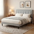 thumbnail image 1 of BSHTI Full Size Platform Bed Frame with Square Tufted Upholstered Headboard – Solid Wood Frame, 12 Wood Slats, Center Support Leg, Under-Bed Clearance, No Box Spring Needed, 1 of 11