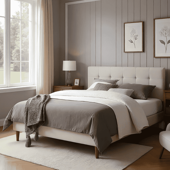 BSHTI Full-Size Bed Frame, Noise-Free Design & Underbed Storage Heavy Duty Bed Frames with Headboard,Beige