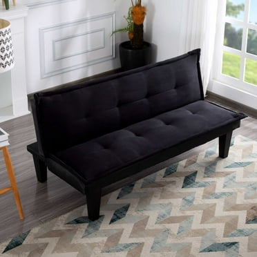 BSHTI Futon Convertible Sofa Bed,3 Adjustable Backrest Positions,Upholstered with Faux Suede,Twin Size Futon Sleeper Sofa(Black)