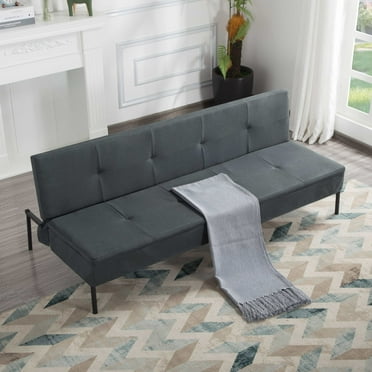 BSHTI Futon Convertible Sofa Bed,Polyester Fabric Upholstered,All Iron Frame Futon Sleeper,5 Adjustable Backrest Positions,Perfect for Small Spaces(Dark Gray)