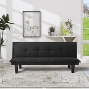 BSHTI Futon Sofa Bed , 63.8 inch Black Faux Suede Adult Convertible Sofa Couch for Livingroom