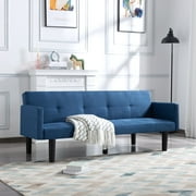 BSHTI Futon Sofa Bed,Twin Size,3 Adjustable Positions,Faux Suede Upholstered,Tight Back,Plastic Leg,Convertible Futon Sofas-Blue