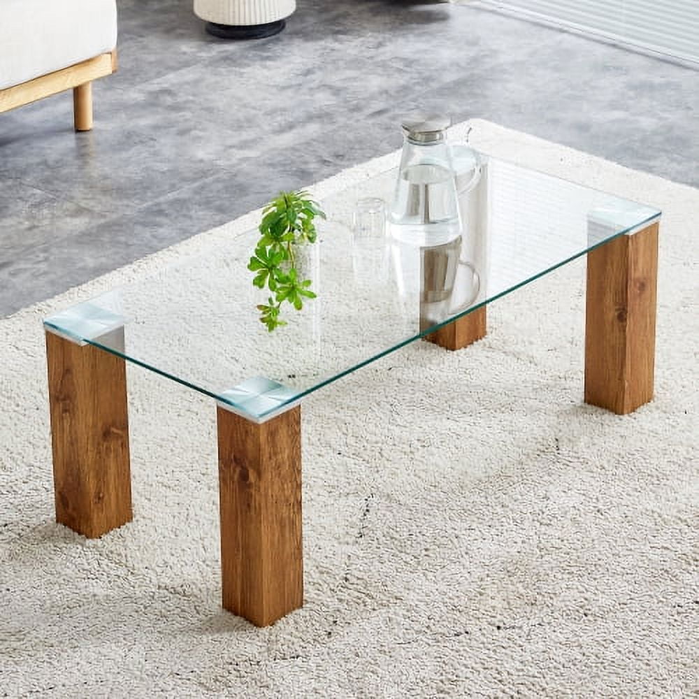 BSHTI Glass-Top Coffee Table,tea table, with MDF Legs - Stylish Blend of Elegance and Durability 44.9"*21.7"*16.9"