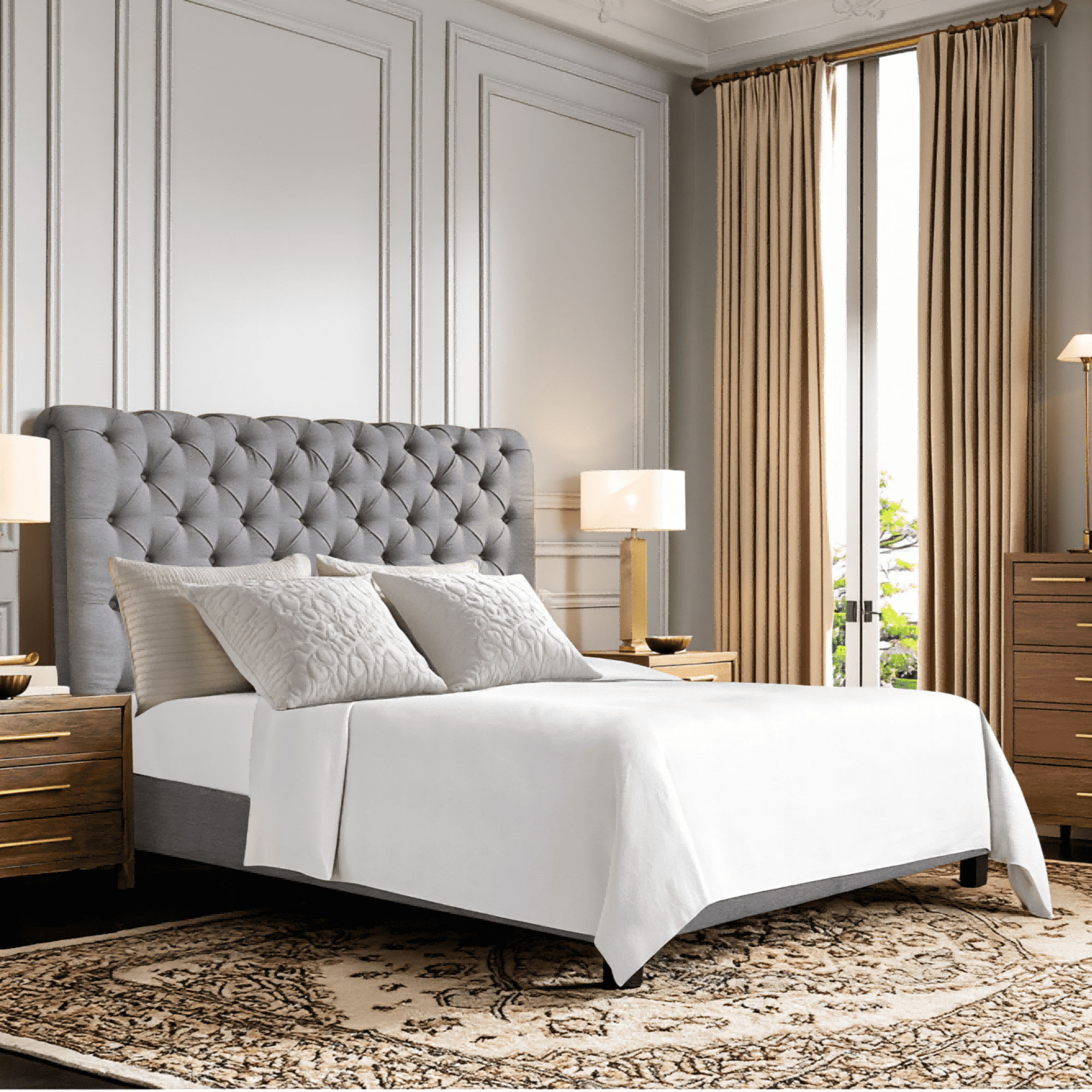 BSHTI Gray Tufted Full Size Bed with Scroll Wingback Headboard, Upholstered Platform Bed Frame, Box Spring Needed, Modern Bedroom Furniture