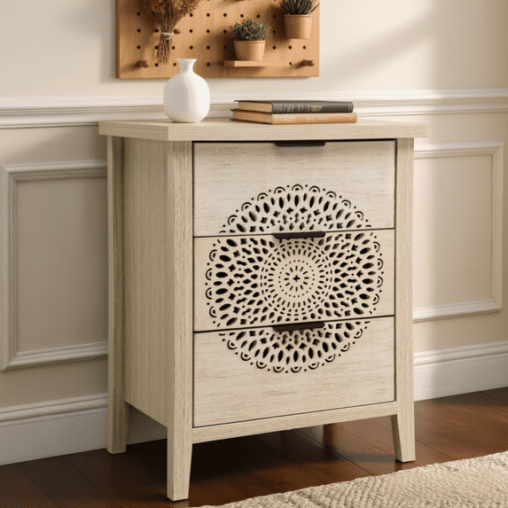 BSHTI Hollow-Carved 3-Drawer Dresser – Modern Storage Chest with Metal Handles, Anti-Tip Safety, for Living Room, Bedroom, Study, White
