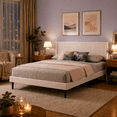 thumbnail image 1 of BSHTI King Bed Frame with Velvet Upholstered Headboard, King Size Fabric Upholstered Platform Bed Frame, Modern Bedroom Furniture with Wood Support, No Box Spring Needed, Beige, 1 of 10