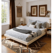 BSHTI King Size Waterproof Faux Leather Upholstered Platform Bed Frame with Wood Slats, Solid Wood Frame, No Box Spring NeededWhite