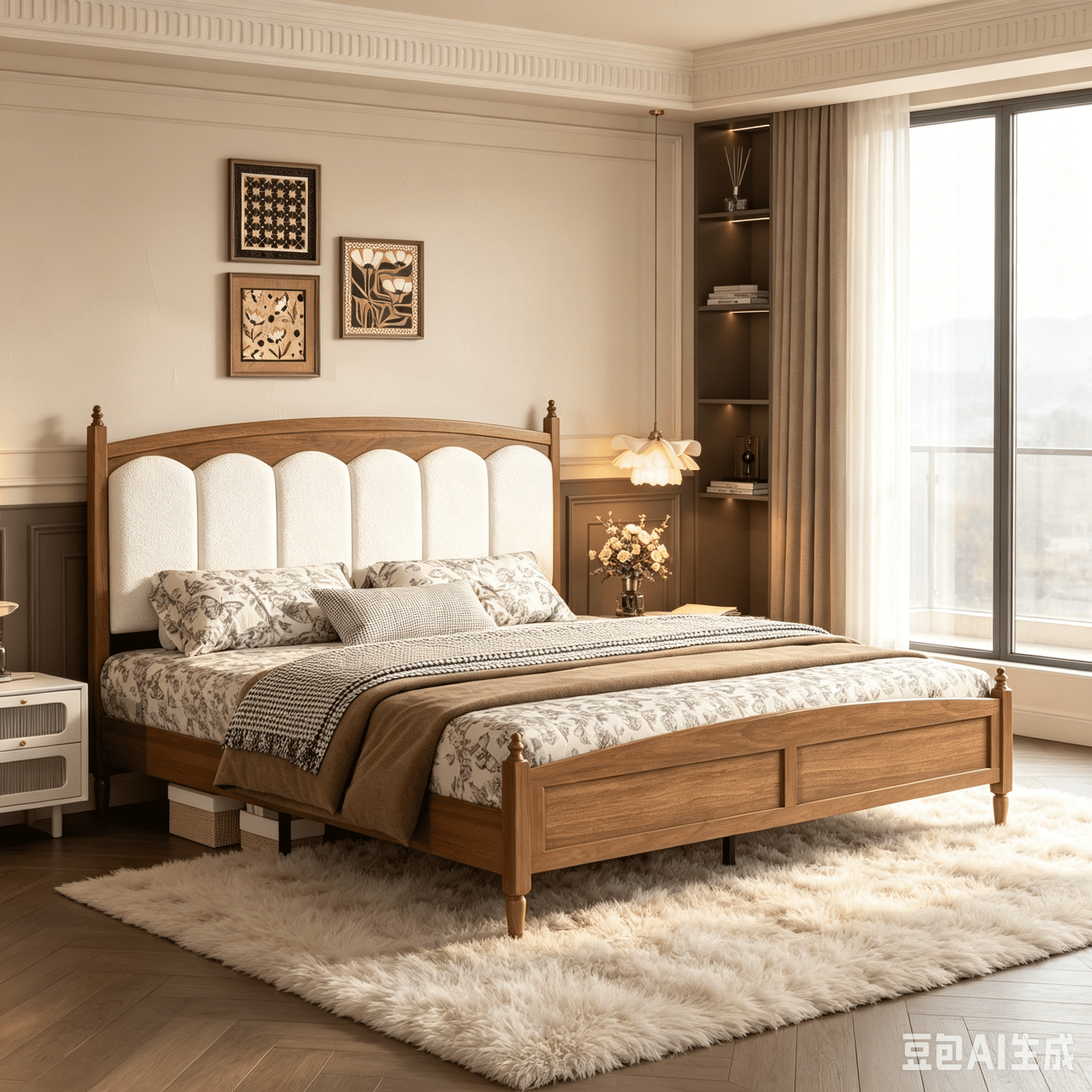BSHTI King Size Platform Bed with Fabric Upholstered Headboard – Farmhouse Style Brown Engineered Wood – No Box Spring Needed, Noise-Free, Easy Assembly for Bedroom(Brown)