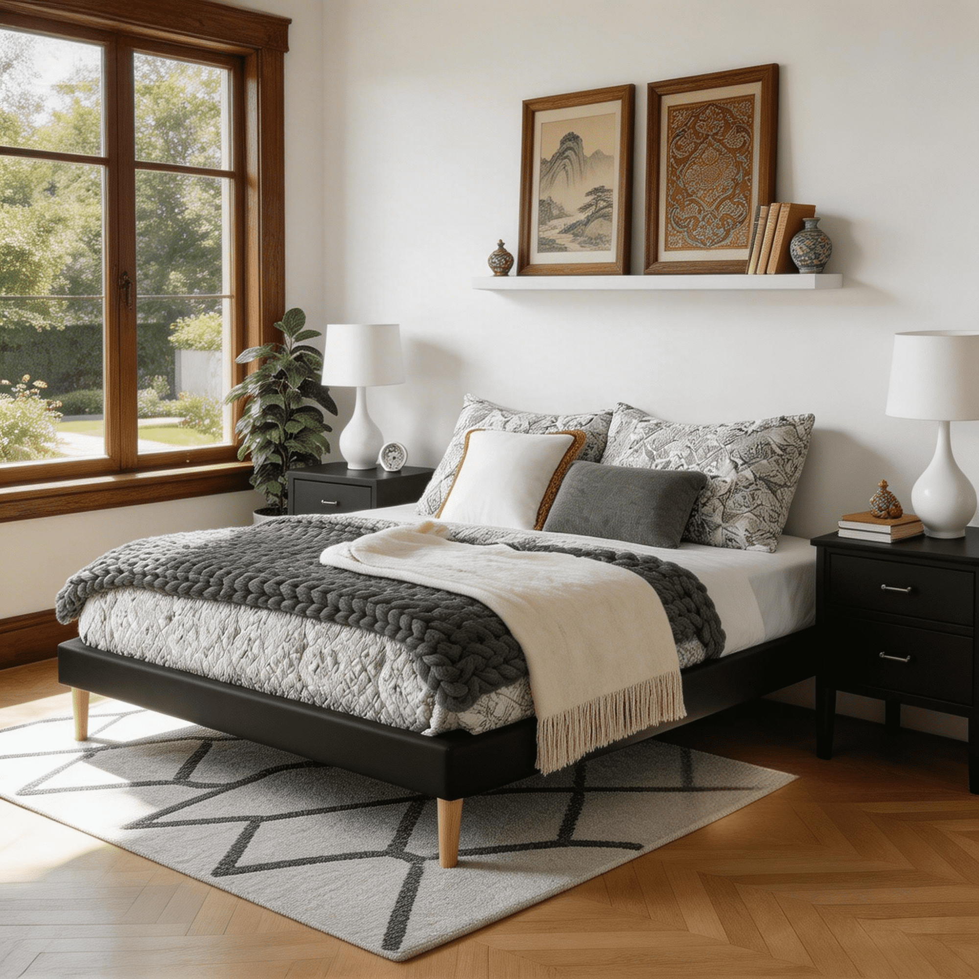BSHTI King Size Platform Bed Frame with Faux Leather Finish, 12 Wood Slats & Center Support Leg, Waterproof & Easy to Clean, Under-Bed Storage, Easy Assembly，Black