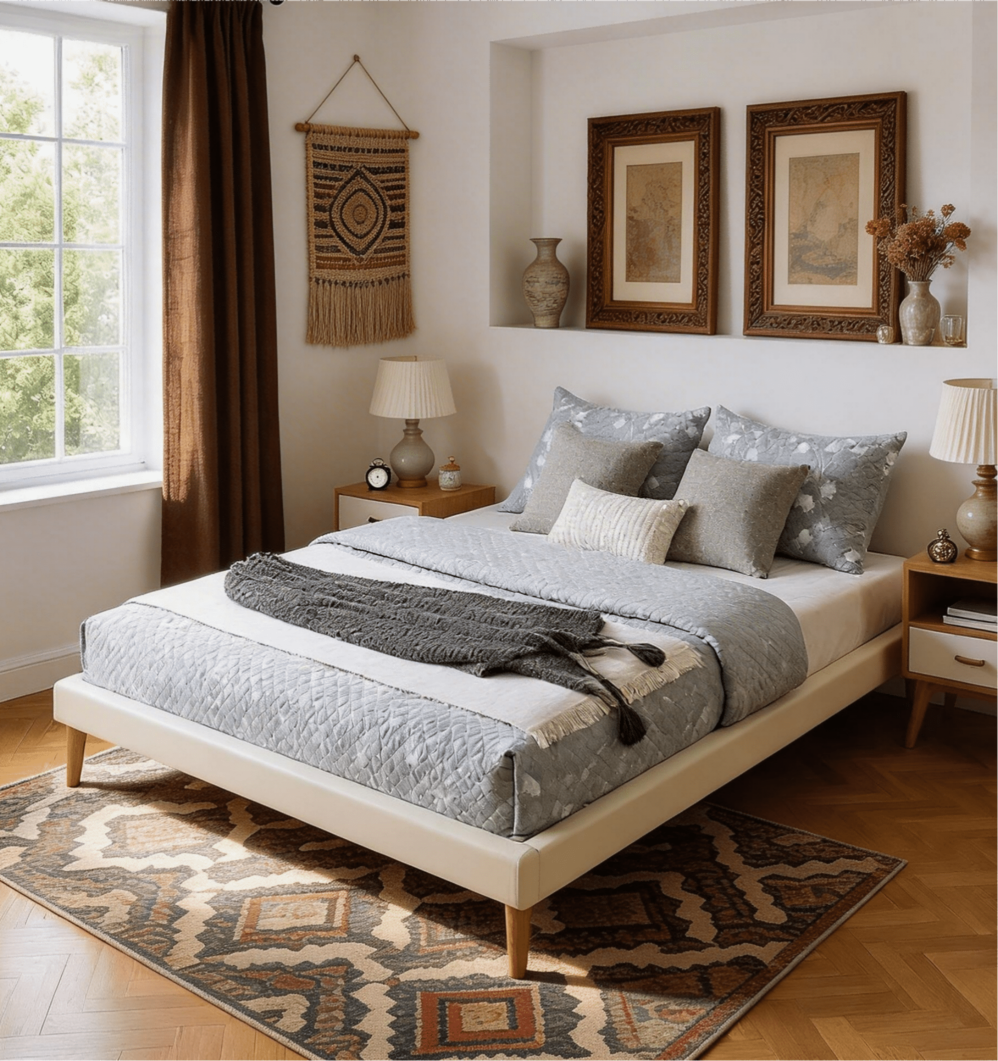 BSHTI King Size Platform Bed Frame with Faux Leather Finish, 12 Wood Slats & Center Support Leg, Waterproof & Easy to Clean, Under-Bed Storage, Easy Assembly, white