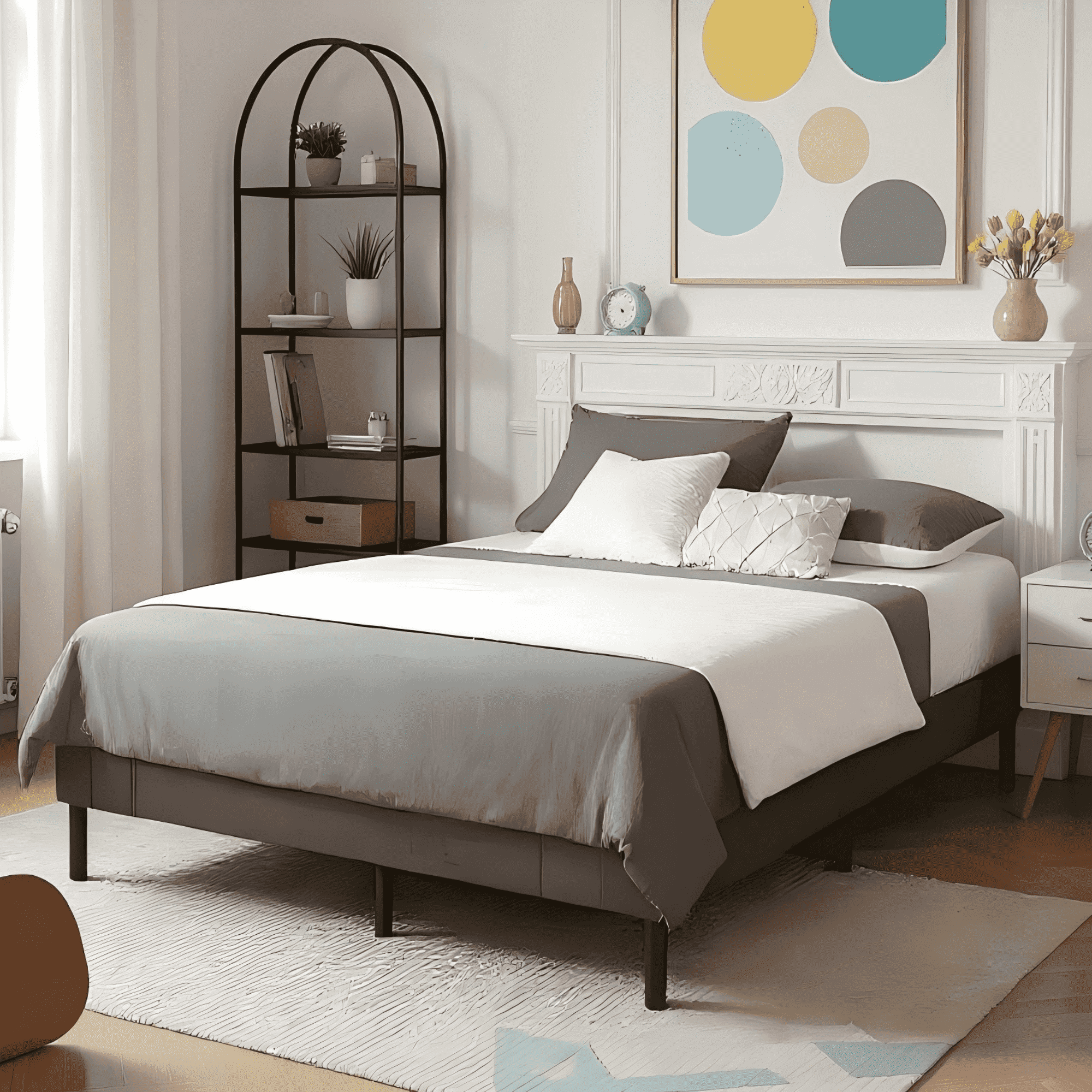 BSHTI King Size Platform Bed Frame with Wooden Slat Support, and a Center Support Leg, Linen Upholstery Material, Effortless Assembly, Gray