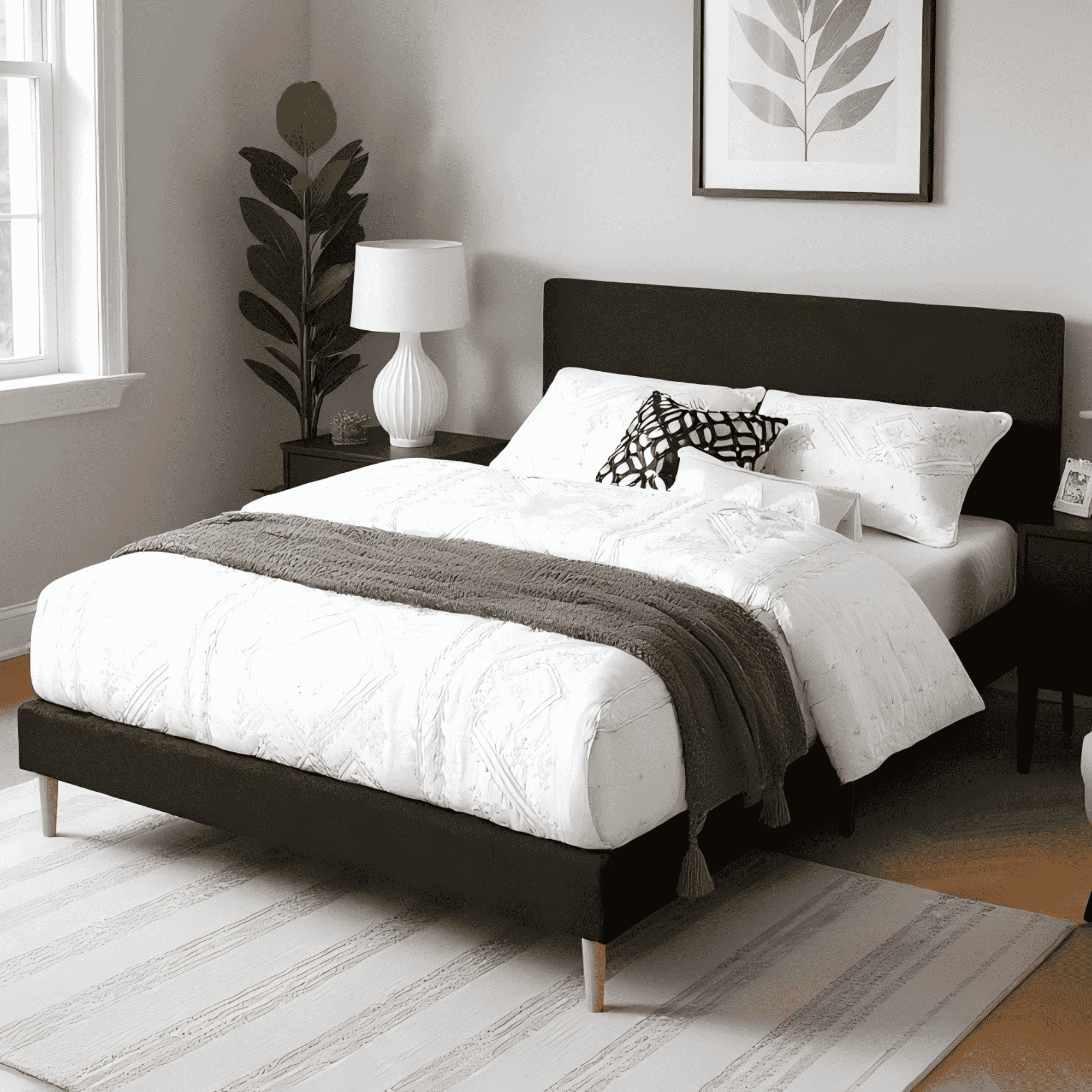 BSHTI King-Size Teddy Velvet Upholstered Platform Bed Frame with Wooden Slat Support, High-Density Foam, Compatible with 8-14 Inches Thick Mattresses, Black
