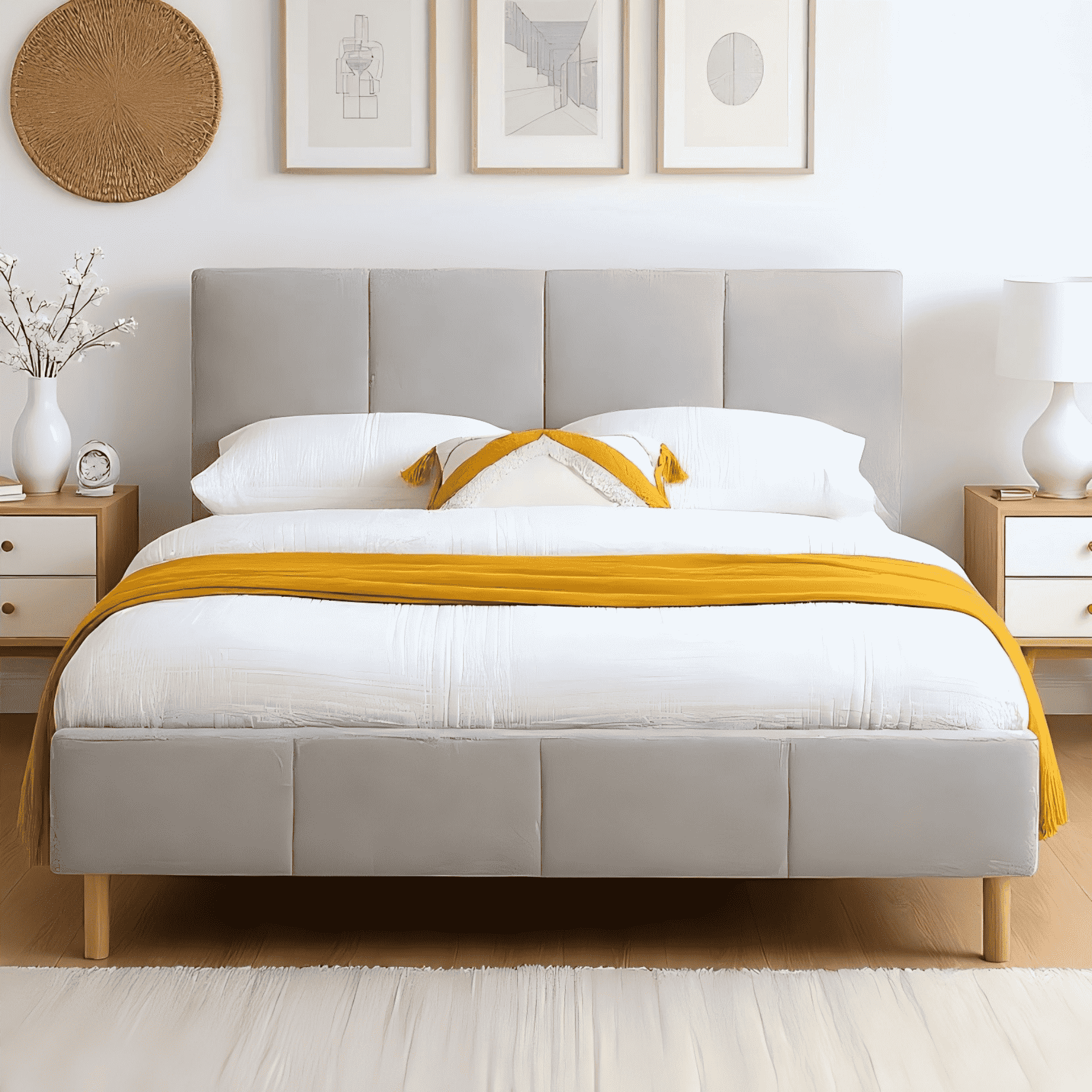 BSHTI King-Size Bed Frame, Heavy Duty Metal Bed Frame with Underbed Storage, No Box Spring RequiredGrey