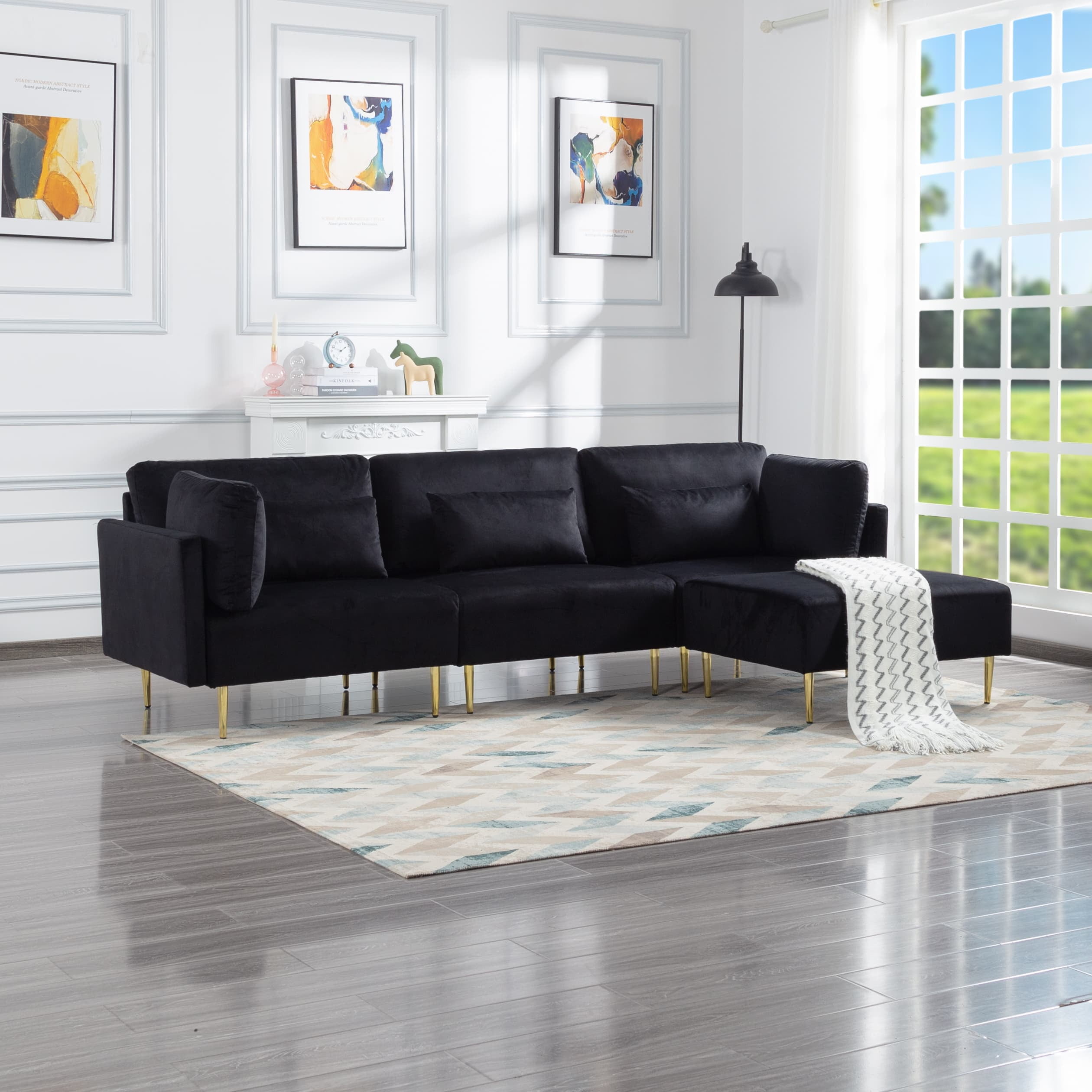 BSHTI L Shaped Sectional Sofa with ottoman.which it’s sturdy and durable,legs with non-slip foot pads to protect the floor from scratches. sink into this sofa chaise and enjoy a relaxing time.