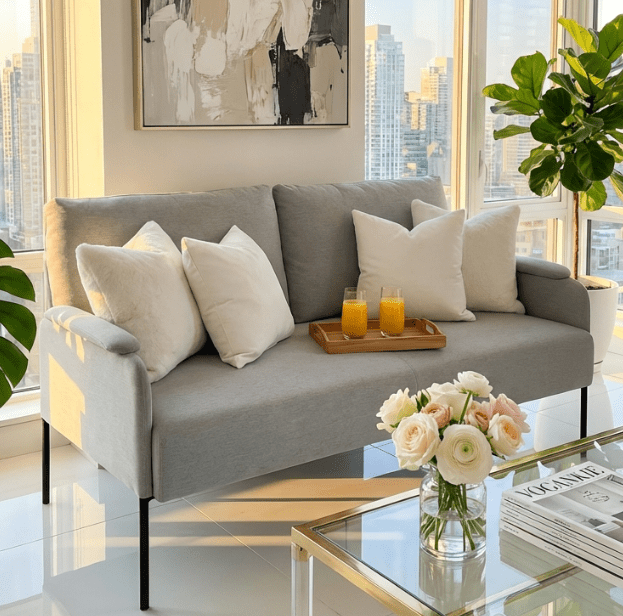 BSHTI Linen Blend Upholstery Loveseat Couch,2 Seating,Metal Frame,High-density Fam Seat Loveseat,Well in Apartments or Rooms with Limited Space(Light Gray)