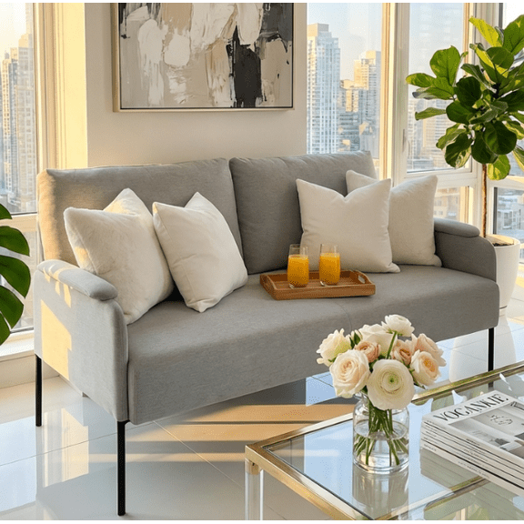 BSHTI Linen Blend Upholstery Loveseat Couch,2 Seating,Metal Frame,High-density Fam Seat Loveseat,Well in Apartments or Rooms with Limited Space(Light Gray)